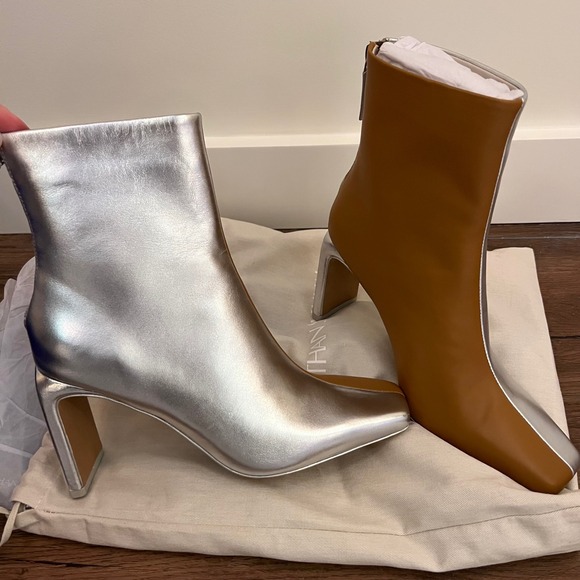 Jonathan Simkhai Shoes - Jonathan Simkhai Silver Tan‎ Two Tone Leather Square Toe Block Heel Boots 36
